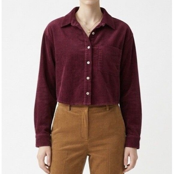 Unbranded Tops - Womens Burgundy Corduroy Shirt Cotton Long Sleeve Button Up Shacket No Tag Sz M